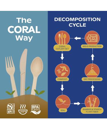 CORAL 100% Compostable Spoons - 120 Heavy Duty No Plastic Spoons (6.5 inch) - Break-Resistant with Smooth Edges Eco-Friendly Alternative to Plastic Cutlery - Biodegradable & Disposable Spoons - Buy Online on GoSupps.com