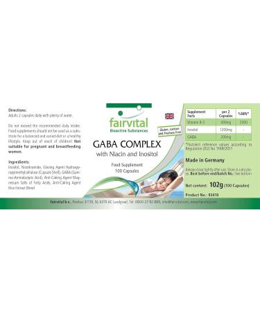 Fairvital | GABA COMPLEX - with 1200mg of Inositol 400mg of Vitamin B3 & 200mg of GABA per daily dose - 50 days - VEGAN - Highly dosed - 100 caps - with niacin and inositol - Buy Online on GoSupps.com