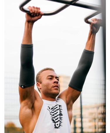Gornation Elbow Bandages - Elastic Sleeves for Men & Women | Calisthenics Bodybuilding & Fitness - 1 Pair Gray M - Buy Online on GoSupps.com