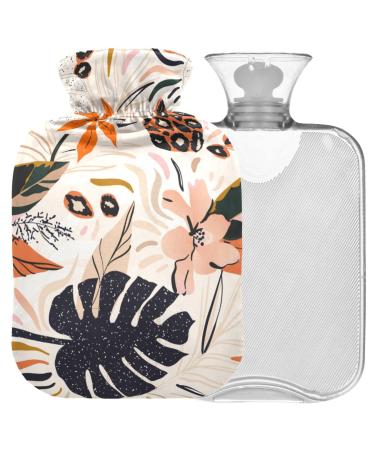 NAANLE hot hot water bottle with cover Hawaii flower palm leaf transparent hot water bottle heat bottle for back pain relief handfoot warmer neck heat and cold therapy 2l