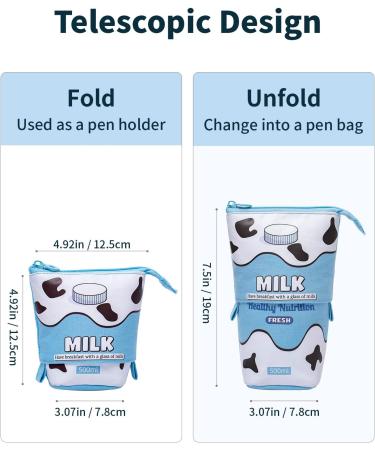 Sooez Standing Pencil Case Cute Milk Pop Up Pencil Case Durable Pen Pouch Telescopic Pencil Holder Case Kawaii Stand Up Pencil Case Spacious Pencil Pouch Portable Pencil Bag for School Office Blue - Milk - Buy Online on GoSupps.com