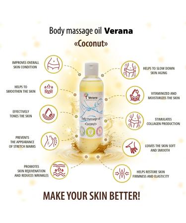 Verana Coconut Massage Oil | Natural Body Oil for All Skin | Rejuvenating & Revitalizing (250ml) - International Shipping Available - Buy Online on GoSupps.com