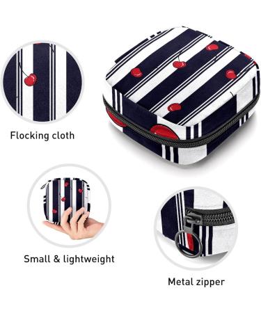 Stylish Women's Period Kit - Cherry Portable Storage Pockets Holder in Black & White Stripes - Buy Online on GoSupps.com