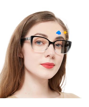 OCCI CHIARI Blue Light Blocking Photochromic Reading Glasses 1.5 Large Sunglasses Readers(1.0 1.5 2.0 2.5 3.0 3.5 4.0) Black/Clean 1.5 x
