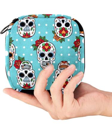 Stylish Menstruation Bag with Zipper | Women's Tampon & Napkin Storage | Sugar-Dead Head Pattern | Ideal for Girls and Women - International Shipping Available - Buy Online on GoSupps.com