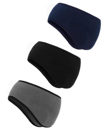 BBTO 3 Pieces Ear Warmer Headband Winter Headbands Fleece Headband for Women Men Black, Gray, Navy