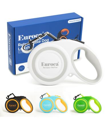 Euroca Retractable Dog Leash for Small Medium and Large Dogs Up to 110LBS- 16' Heavy Duty Reflective Nylon Tape Tangle-Free Quick-Lock Braking System Anti-Slip Handle (Large White) Large White