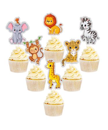 Jungle Animals Cupcake Toppers Safari Animals Themed Dessert Decor - Woodland Animals Wild One Birthday Party Favors - Baby Shower Party Decoration
