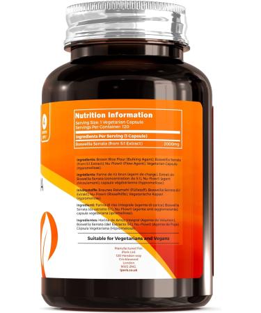 Iperk Boswellia Serrata Capsules 2000mg (120 Vegetarian Capsules) - 5:1 Extract, ISO Licensed Facilities, Non-GMO & Gluten Free - Buy Online on GoSupps.com