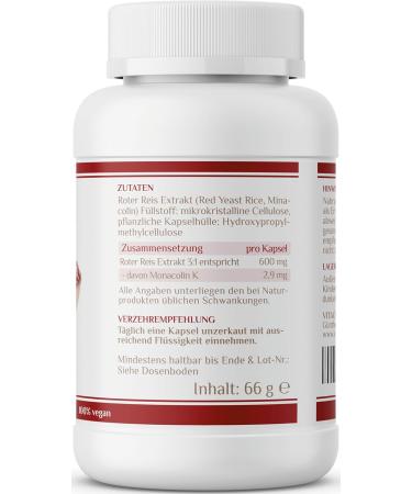 Vitaconcept Fermented Red Rice 600mg - Vegan Red Rice Extract Capsules with Monacolin K | 120 High Dose Capsules | Laboratory Tested | Made in Germany - Buy Online on GoSupps.com