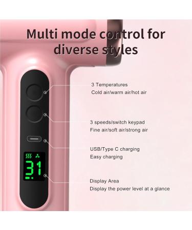 Portable Hair Dryer 200W Cold Hot Wind Mini Hair Dryer with Lightweight Design 15000mAh USB Rechargeable Cordless Travel Hair Dryer Blow Dryer with Nozzle for Students Roseate - Buy Online on GoSupps.com