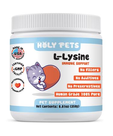 Holy Pets 100% Pure L-Lysine Powder for Cats No Fillers Additives or Preservatives 1 000mg per Scoop Immune Respiratory & Eye Support Helps with Sneezing Runny Nose & Cold Symptoms