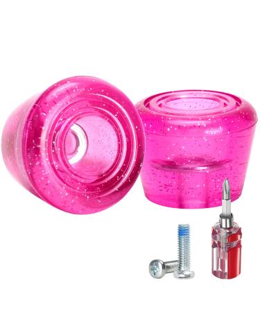 TOBWOLF 1 Pair PU Roller Skate Toe Stoppers with 5/16" (8mm) Bolts & Screw Driver, 82A Roller Quad Skate Toe Stops, Double-Row Roller Skating Brake Jam Plugs Glitter Hot Pink