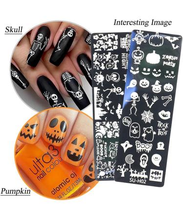 healthGUO Nail Art Stamping Plate Stamper Sponge Pen Halloween Pumpkin Bats Image Nail Polish Template Stamp Stencil Tools Kit 6 - Buy Online on GoSupps.com