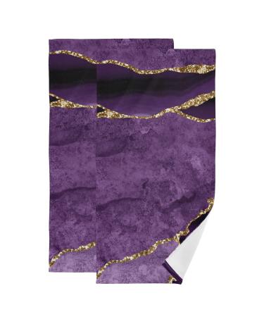 Purple Gold Agate Pattern Face Towels for Skincare washcloths 2 Pack Dish Towel for Kitchen Fingertip Bath Towels