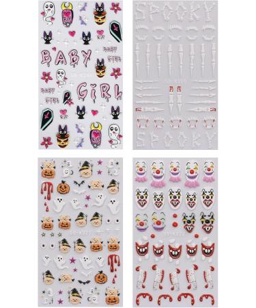 JMEOWIO 3D Embossed Halloween Nail Art Stickers Decals Self-Adhesive 5D Cute Ghost Pumpkin Star Nail Supplies Nail Art Design Decoration Accessories 4 Sheets - Buy Online on GoSupps.com