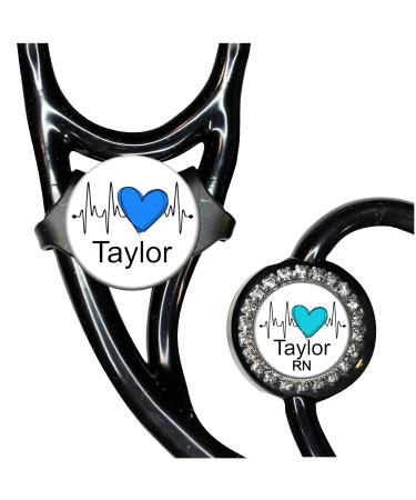 EKG Heart Stethoscope Tag - 10 Design Colors | Adjustable Yoke or Tube Id Label | Personalized Name Monogram Occupation | Nurse Doctor Gift | Littman Compatible