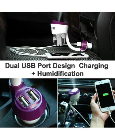 MIGHTYDUTY Mini Car Oil Diffuser & Dual USB Charger - Essential Oils Humidifier for Car - Perfect Automobile Gift in Purple - Buy Online on GoSupps.com