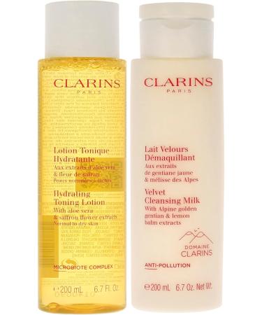 Clarins 2 Step Cleansing Kit For Women 2 Pc 6.7oz Velvet Cleansing Milk 6.7oz Hydrating Toning Lotion - Buy Online on GoSupps.com