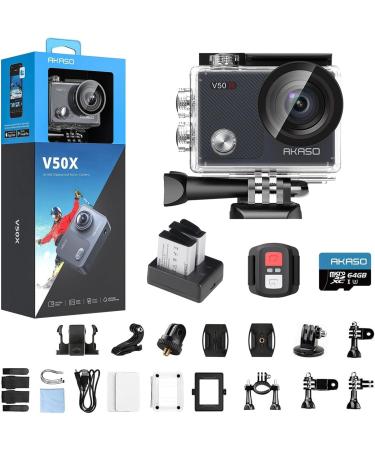 AKASO V50X Native 4K30fps WiFi Action Camera with EIS Touch Screen with 64GB MicroSD Card