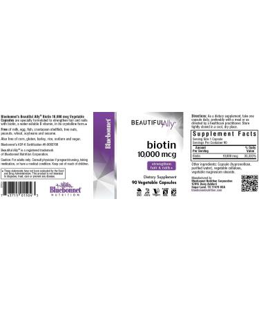 Bluebonnet Nutrition Beautiful Ally Biotin 10,000 mcg - Vegan & Non-GMO Beauty Nutrient - 90 Capsules - Buy Online on GoSupps.com
