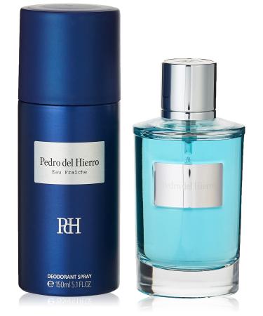 PDH Eau Fraiche Fragrance for Men Two-Piece Set Eau de Toilette EDT 3.4oz 100ml Cologne Spray and Deodorant Made in Spain by Tailored Perfumes Light Blue Dark Blue and Silver