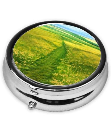 Grassland Paths Round Pill Box - 3 Compartment Travel Organizer for Easy Medication Management - Buy Online on GoSupps.com
