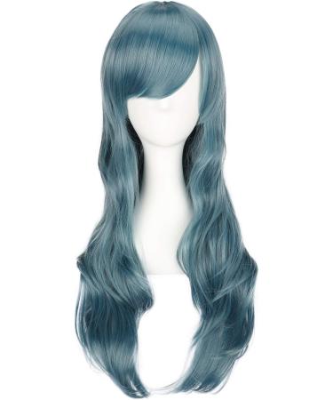 ColorfulPanda Long Wavy Blue Grey Synthetic Wig with Bangs for Women - Anime Cosplay Costume Party Hairpiece - Buy Online on GoSupps.com