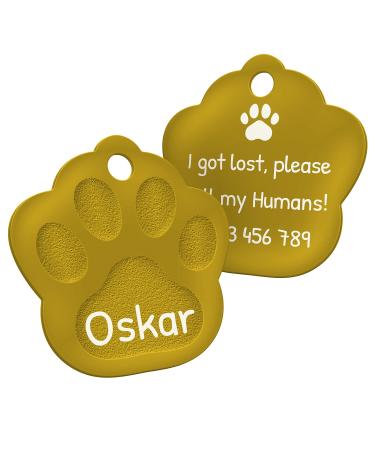 ENGRAVO dog tag paw in gold 33mm with your personal engraving and 2 key rings large 33mm gold