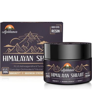 Ajoblanco 600mg Shilajit Pure Himalayan Organic Resin - High Potency Ayurvedic Blend for Energy, Strength & Immunity - 30g/1oz - Buy Online on GoSupps.com