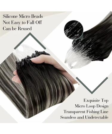 LAAVOO Real Hair Microring Extensions - Black Balayage Silver 40cm | Cold Fusion Remy Hair Extensions | Ombre Micro Ring 50g - Buy Online on GoSupps.com