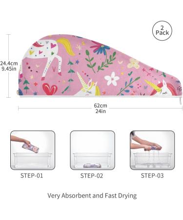 Unicorn Heart Flower Leaf Hair Towel 2 Pack | Super Absorbent Quick Dry Hair Turbans for Women & Girls - Buy Online on GoSupps.com