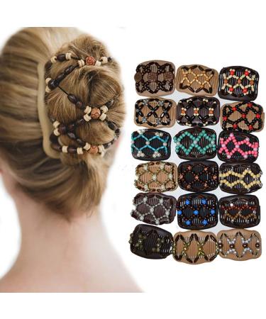Fliyeong Vintage Beads Elastic Women Gift Lady Hair Styling Double Side Magic Comb Headwear Decor Creative and Useful