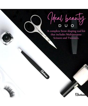 Stelone Professional Stainless Steel Eyebrow Tweezers & Scissors Set for Women - Precision Tool for Perfect Brows and Facial Hair Grooming - Buy Online on GoSupps.com