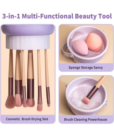 3 in 1 Makeup Brush Cleaner Drying and Sponge Holder Bowl - Effortless Cleaning for Cosmetic Brushes Powders Puffs and Sponges (Lavender) - Buy Online on GoSupps.com
