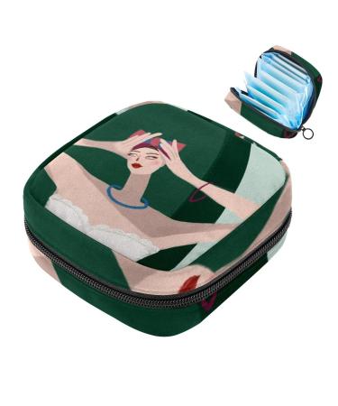 Menstruation pad bag with zipper women's napkin bag tampons collection bags for women and girls (abstract color women) Color 4