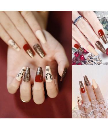 Medium Christmas Stiletto Nails - 4 Boxes Acrylic Nail Tips with Jelly Gum for Holiday Parties - Buy Online on GoSupps.com