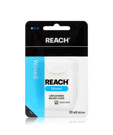 Reach Waxed Dental Floss | Effective Plaque Removal, Extra Wide Cleaning Surface | Shred Resistance & Tension, Slides Smoothly & Easily, PFAS FREE | Unflavored, 55 Yards, 1 Pack