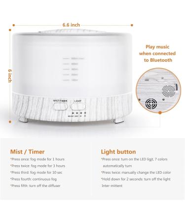 Hianjoo 500ml Aroma Diffuser & Bluetooth Humidifier - Timer & 7-Color LED for Yoga Spa Office & Bedroom - White Wood Grain - Buy Online on GoSupps.com