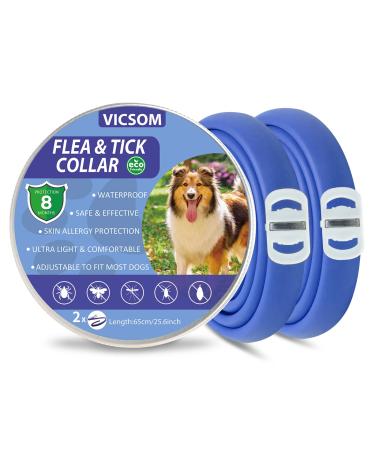VICSOM Dogs Puppies Collar Repellent Built-in Plant-Based Formula 8 Months Protection Dog Collar Small Medium Large Strong Repellency Slow Release Pleasant Aroma-Blue-2PC