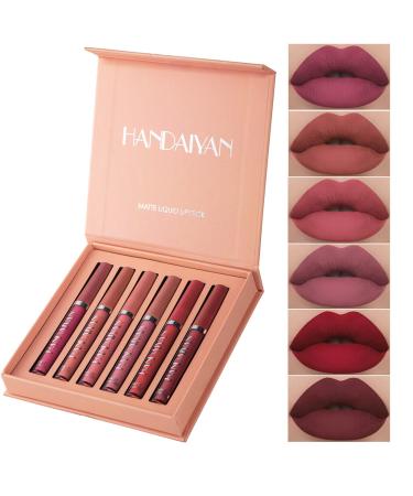 Rechoo 6 colors matt lipstick set lipstick matt rose pink waterproof lip gloss long-lasting lip ink non-stick cup lip gloss liquid lipstick set for make-up cosmetics