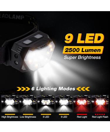 GOANDO Rechargeable 2500 Lumen LED Headlamp 2 Pack | Waterproof with Red Light Sensor Mode | Ideal for Running, Cycling, Camping - Buy Online on GoSupps.com