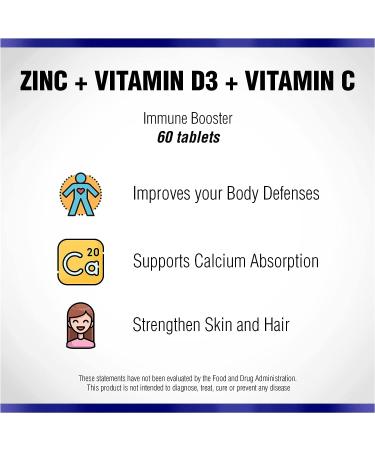 Natural Systems Immune Booster: 60 Capsules Zinc, Vitamin D, Vitamin C - Skin, Bones, Muscles - Zinc + Vit D3, Vit C Supplements - Buy Online on GoSupps.com