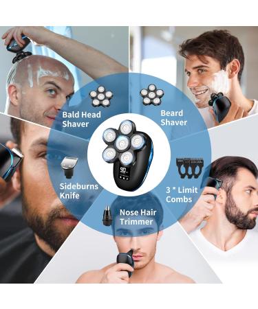 7D Bald Head Shavers for Men - Rechargeable 6-in-1 Waterproof Grooming Kit | LED Display Cordless Electric Razor - Buy Online on GoSupps.com