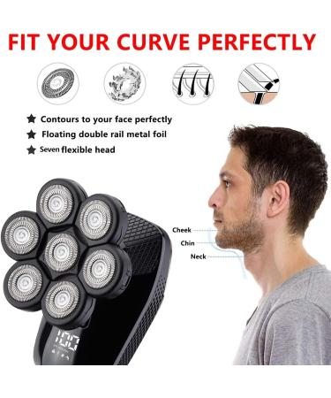 Buy Electric Razor for Men 5-in-1 Rechargeable Bald Head Shaver with 7 Floating Heads Beard & Nose Hair Trimmer and Facial Brush | International Shipping - Buy Online on GoSupps.com