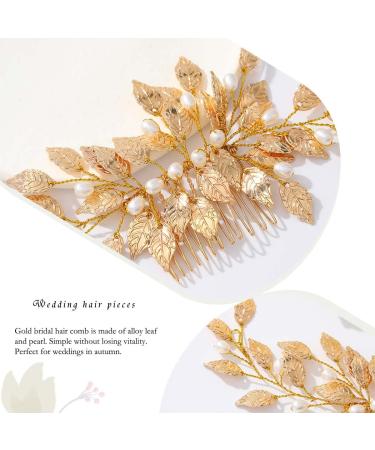 Gorais Leaf Bride Wedding Hair Comb - Gold Bridal Hair Piece with Pearl Accents for Women and Girls - Buy Online on GoSupps.com