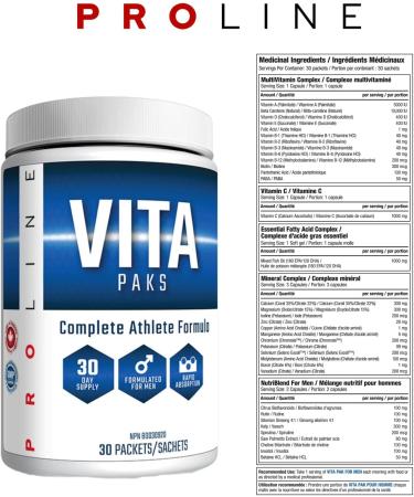 Pro Line Vita-Paks for Men | Complete Athlete Formula in 1 Pack | Multi Minerals Omega 3 Essential Fatty Acids Greens Super Foods High-Potency Vitamin B Complex Vitamin C Complex | 60 Packets (Pack of 2) 30 count (Pack of 2) - Buy Online on GoSupps.com