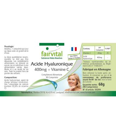 Fairvital | Hyaluronic Acid 400mg + Vitamin C - High Dose - Vegan - 90 Tablets - Buy Online on GoSupps.com