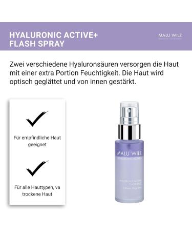 Malu Wilz Malu Wilz Hyaluronic Active + Flash Spray 30ml I Skincare Refreshing Facial Care Serum with Active Formula with Double Acting Hyaluronic Acid I Booster I Vegan - Buy Online on GoSupps.com
