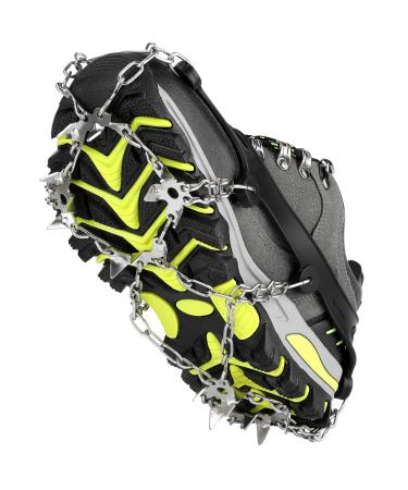 S SKSTYLE Crampons, 19 Spikes Ice Cleats Traction Snow Grips for Hiking Boots, Shoes Women Men Kids, Safe Protect for Hiking Fishing Climbing Mountaineering Black Large